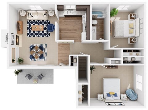 Floor plan for 2 beds, 1 bath, 1060 sqft